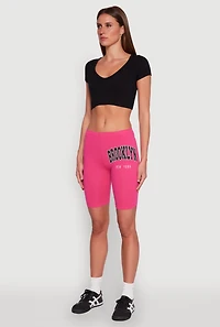 Womens Brooklyn New York Biker Shorts, Pink, Size S