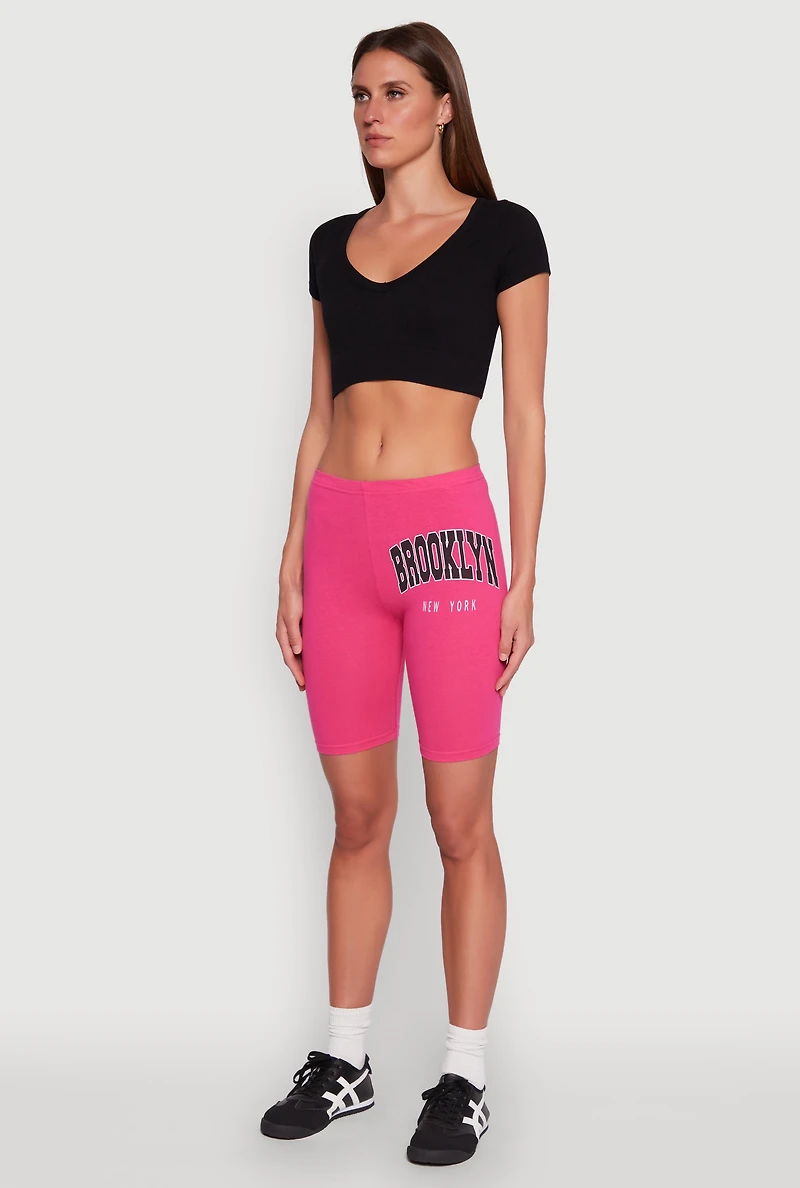 Womens Brooklyn New York Biker Shorts, Pink, Size L