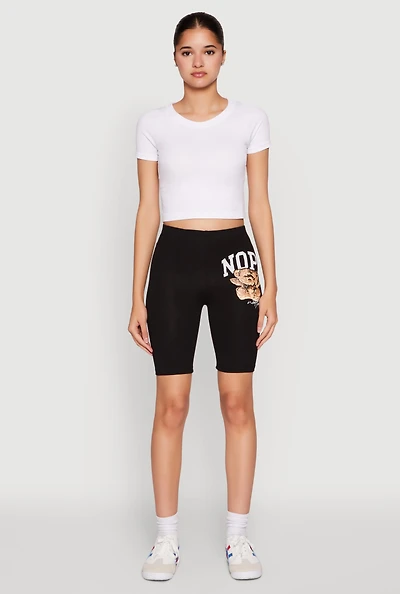 Womens Nope Not Today Bear Graphic Biker Shorts, Black, Size S