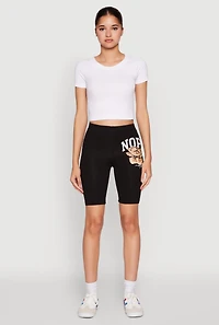 Womens Nope Not Today Bear Graphic Biker Shorts, Black, Size XL