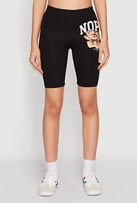 Womens Nope Not Today Bear Graphic Biker Shorts,