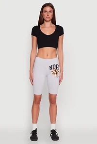 Womens Nope Not Today Bear Graphic Biker Shorts, Grey, Size M