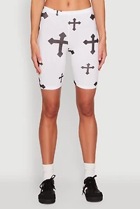 Womens Cross Graphic Biker Shorts, Multi, Size M