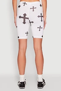 Womens Cross Graphic Biker Shorts, Multi, Size M