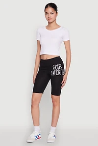 Womens Gods Favorite Graphic Biker Shorts, Black,