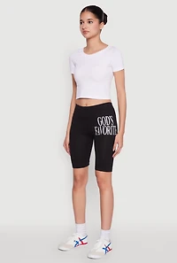 Womens Gods Favorite Graphic Biker Shorts, Black,