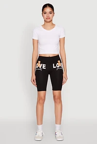 Womens Love Yourself Teddy Bear Biker Shorts, Black, Size M