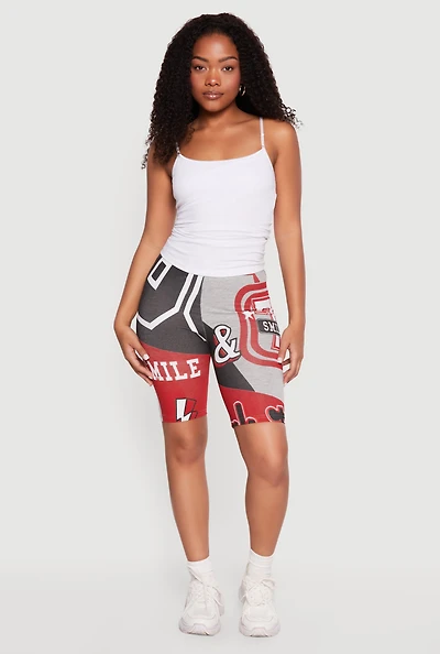 Color Blocked Graphic Print Biker Shorts