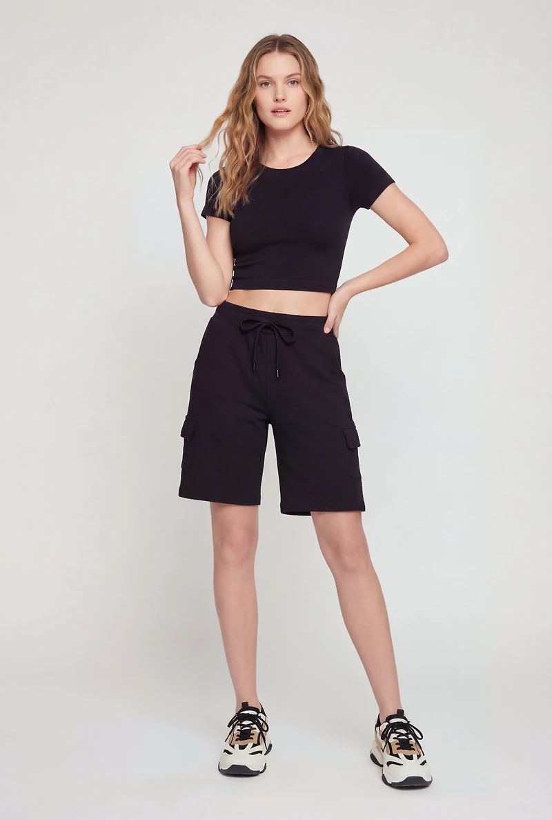 Drawstring Waist Cargo Sweatshorts
