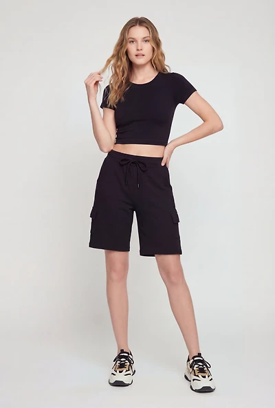 Drawstring Waist Cargo Sweatshorts
