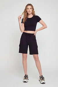 Drawstring Waist Cargo Sweatshorts