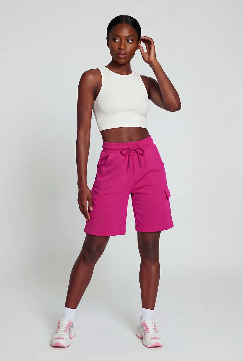 Drawstring Waist Cargo Sweatshorts
