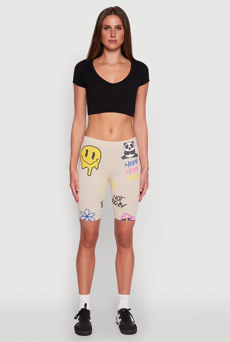 Womens Nope Graphic Biker Shorts, Khaki, Size XL