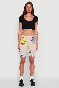 Womens Nope Graphic Biker Shorts, Khaki, Size XL