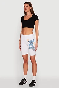 Womens Only One You Graphic Biker Shorts, White,