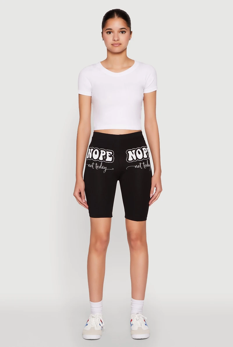 Womens Nope Not Today Graphic Biker Shorts, L