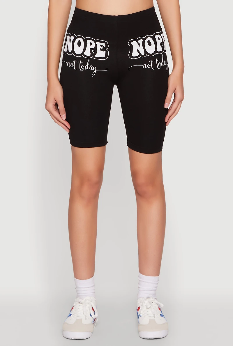 Womens Nope Not Today Graphic Biker Shorts, L