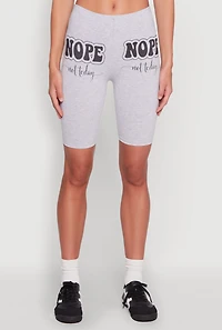Womens Nope Not Today Graphic Biker Shorts, Grey, Size M