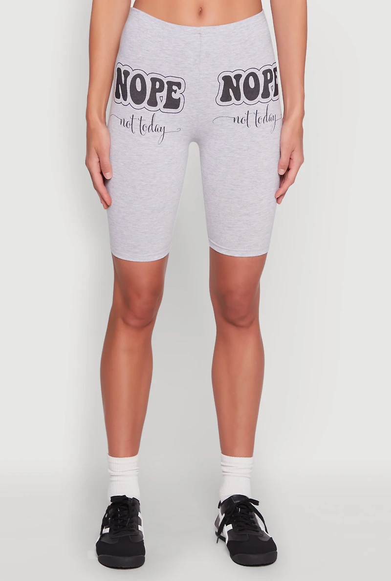 Womens Nope Not Today Graphic Biker Shorts, Grey, Size S