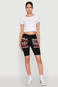 Womens Blessed By God Graphic Biker Shorts, Black, Size M