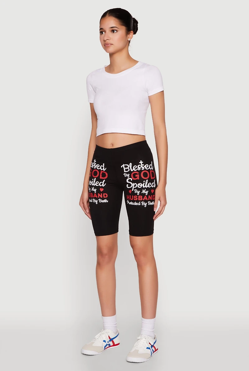 Womens Blessed By God Graphic Biker Shorts,