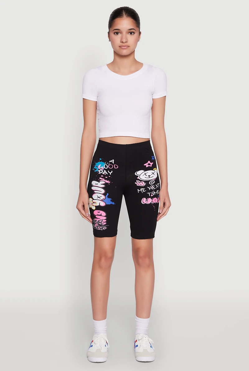 Womens Seamless Graphic Print Bike Shorts, Black, Size XL