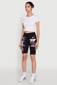 Womens Seamless Graphic Print Bike Shorts, Black, Size S