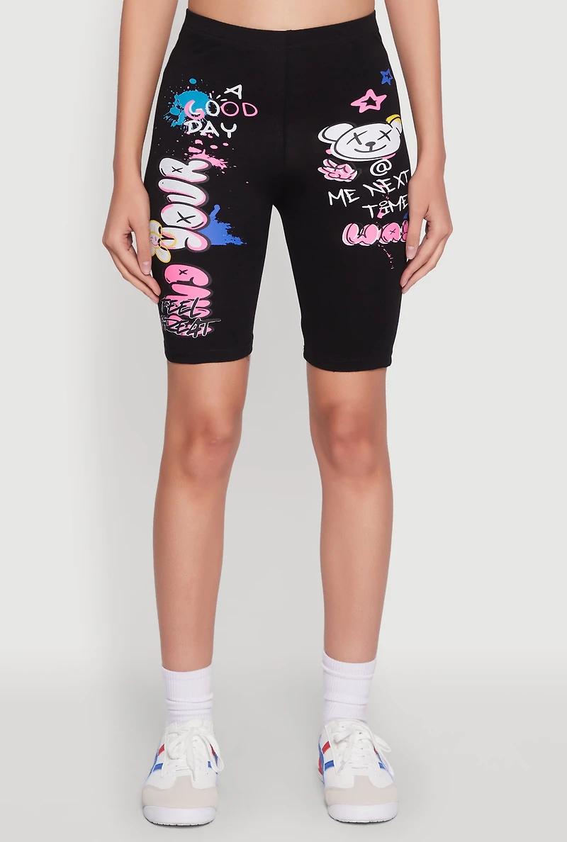 Womens Seamless Graphic Print Bike Shorts, Black, Size S
