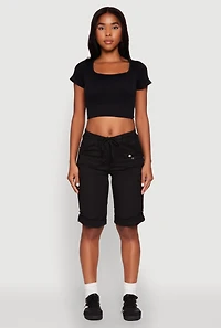 Faux Drawstring Waist Cargo Bermuda Shorts