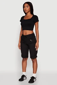 Faux Drawstring Waist Cargo Bermuda Shorts
