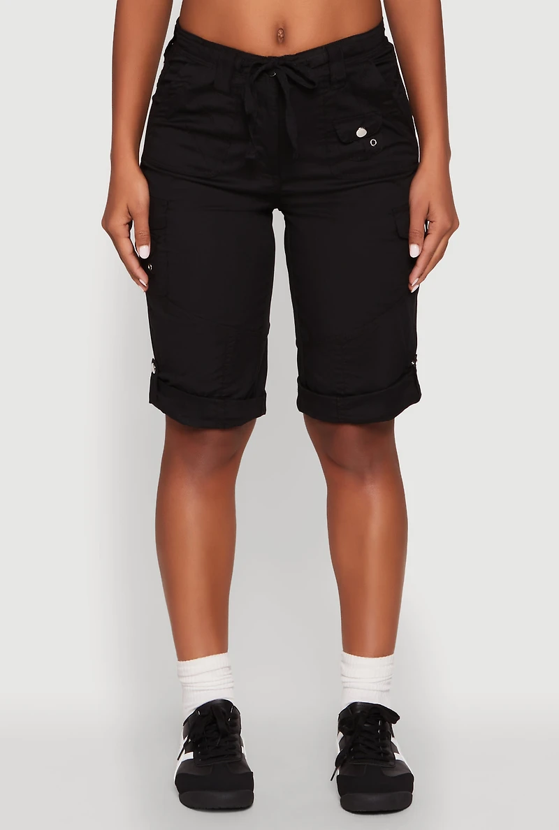 Faux Drawstring Waist Cargo Bermuda Shorts