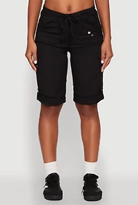 Faux Drawstring Waist Cargo Bermuda Shorts