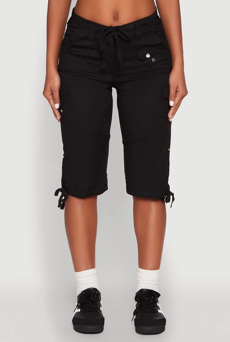 Faux Drawstring Waist Cargo Bermuda Shorts