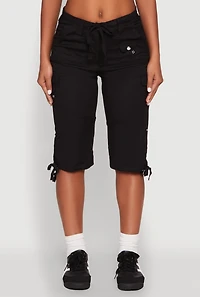 Faux Drawstring Waist Cargo Bermuda Shorts