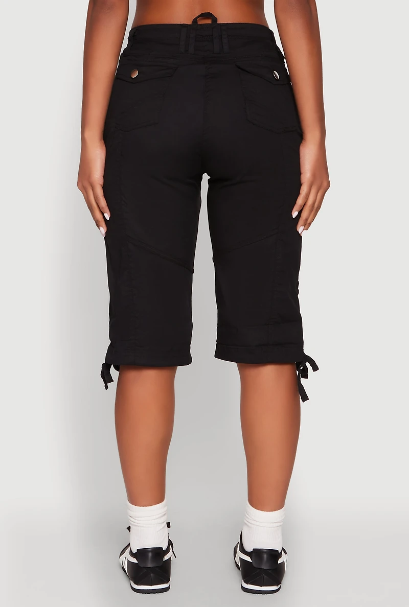 Faux Drawstring Waist Cargo Bermuda Shorts