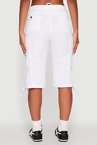 Womens Faux Drawstring Waist Cargo Bermuda Shorts, White, Size M