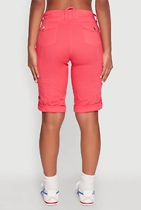 Womens Faux Drawstring Waist Cargo Bermuda Shorts, Red, Size M