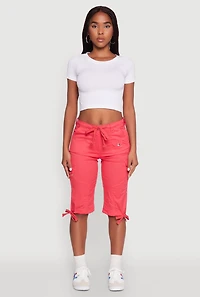 Womens Faux Drawstring Waist Cargo Bermuda Shorts, Red, Size M