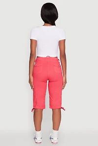 Womens Faux Drawstring Waist Cargo Bermuda Shorts, Red, Size M