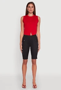 Womens Side Zip Cargo Pocket Bermuda Shorts, Black, Size M