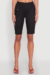 Womens Side Zip Cargo Pocket Bermuda Shorts, Black, Size L