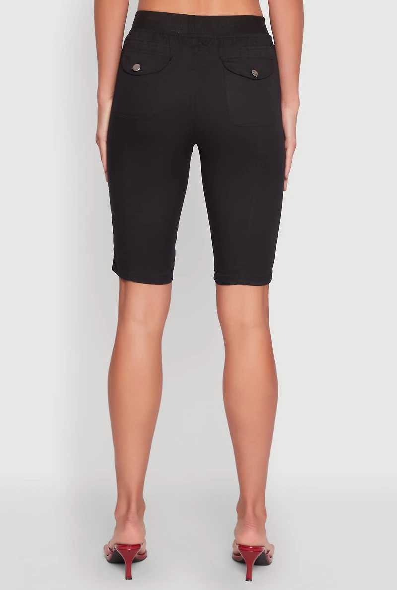 Womens Side Zip Cargo Pocket Bermuda Shorts, Black, Size M