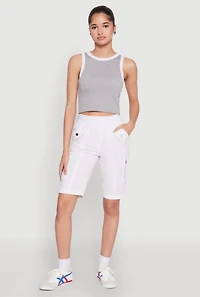Womens Side Zip Cargo Pocket Bermuda Shorts, White, Size S