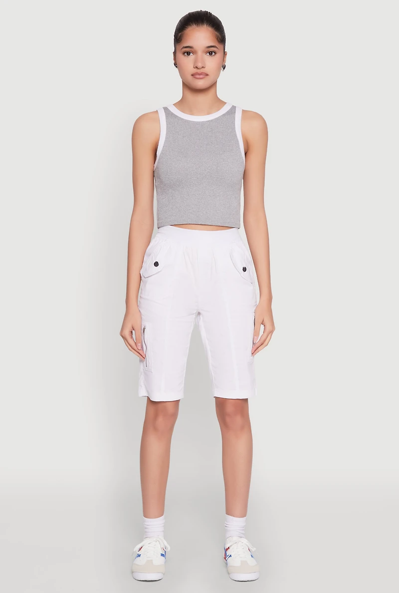 Womens Side Zip Cargo Pocket Bermuda Shorts, White, Size S