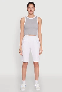 Womens Side Zip Cargo Pocket Bermuda Shorts, White, Size S