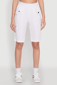 Womens Side Zip Cargo Pocket Bermuda Shorts, White, Size S