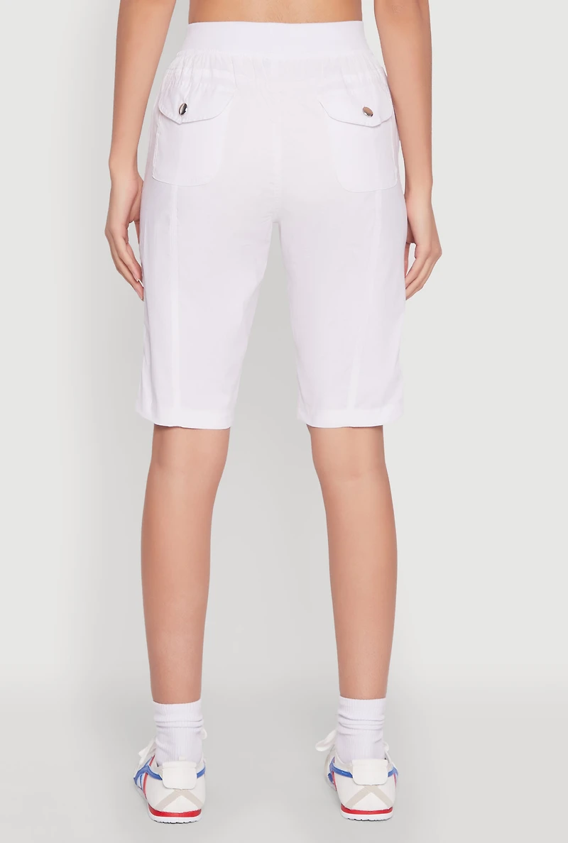 Womens Side Zip Cargo Pocket Bermuda Shorts, White, Size S