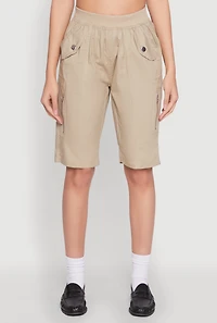 Womens Side Zip Cargo Pocket Bermuda Shorts, Khaki, Size S