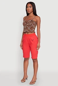 Womens Side Zip Cargo Pocket Bermuda Shorts, Red, Size S