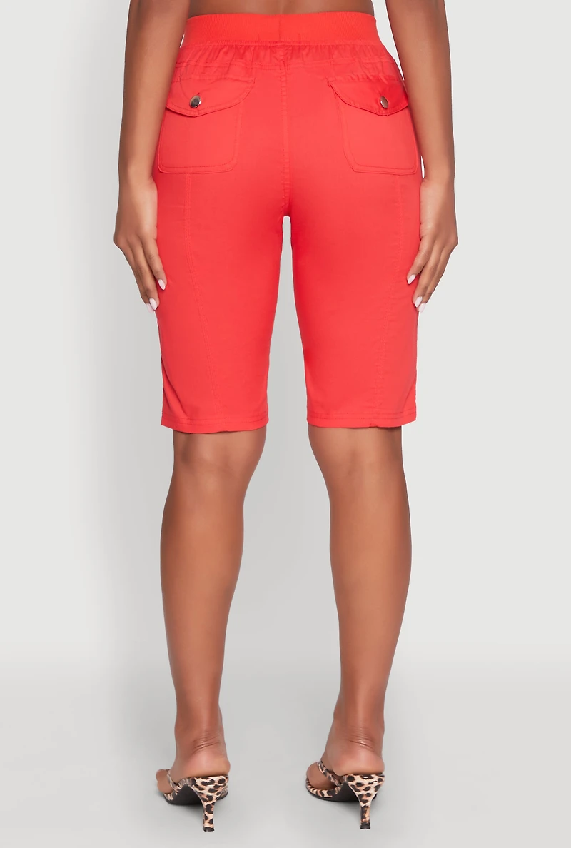 Womens Side Zip Cargo Pocket Bermuda Shorts, Red, Size S